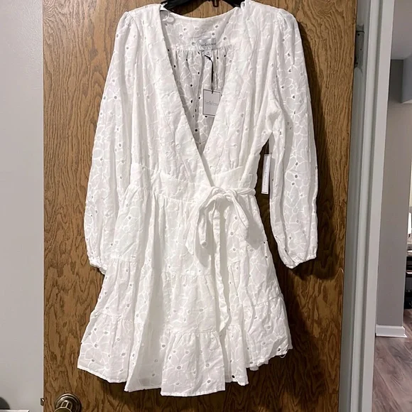 Premier Amour Dresses | Nwt Size 14 White Eyelet Long Sleeve Mini Wrap Dress | Color: White | Size: 14 | Sr166's Closet